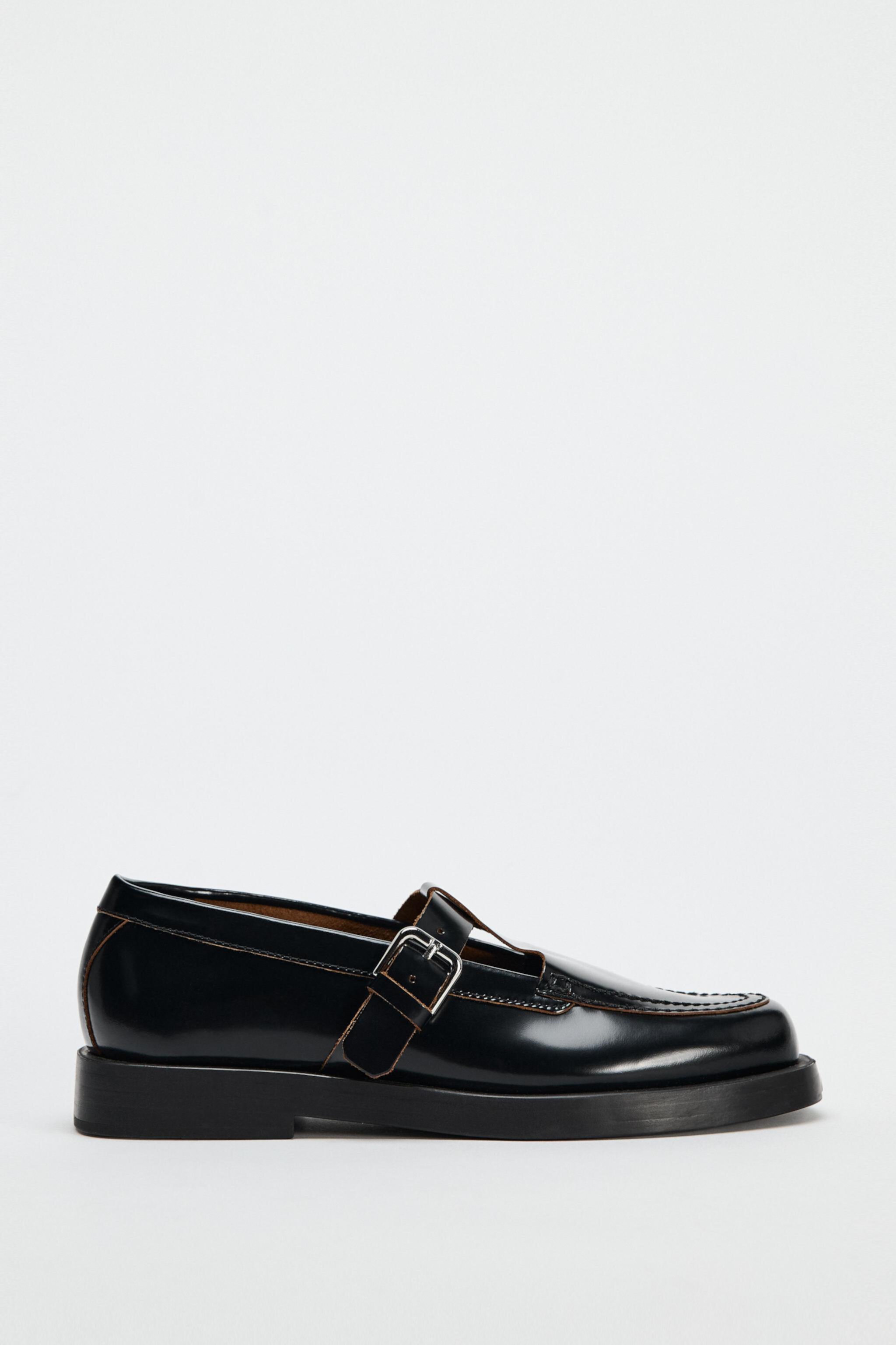 Женские Лоферы ZARA BUCKLED LEATHER LOAFERS ZARA