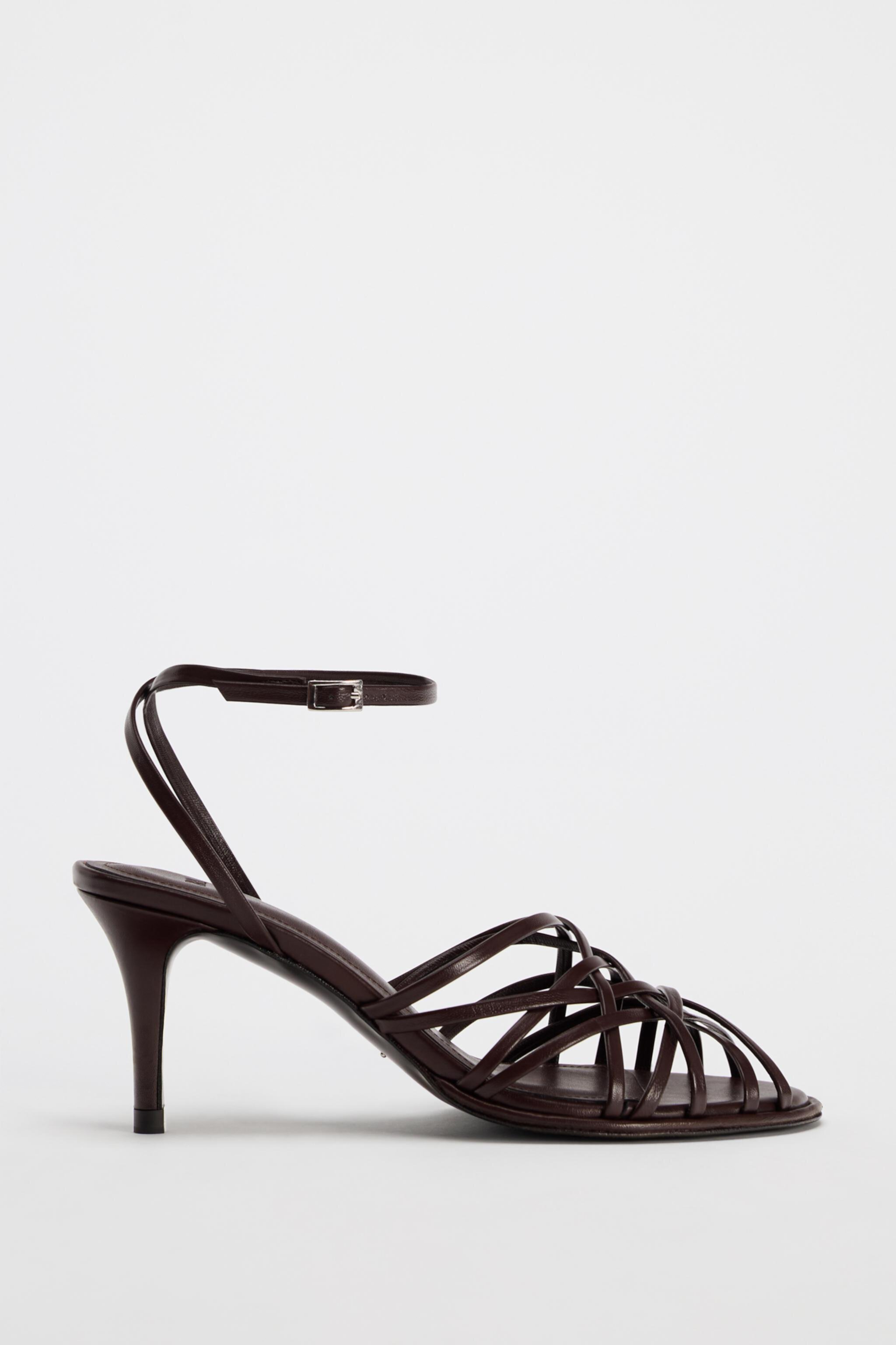 Женские Босоножки на каблуке Zara CROSS STRAP LEATHER SANDALS ZARA