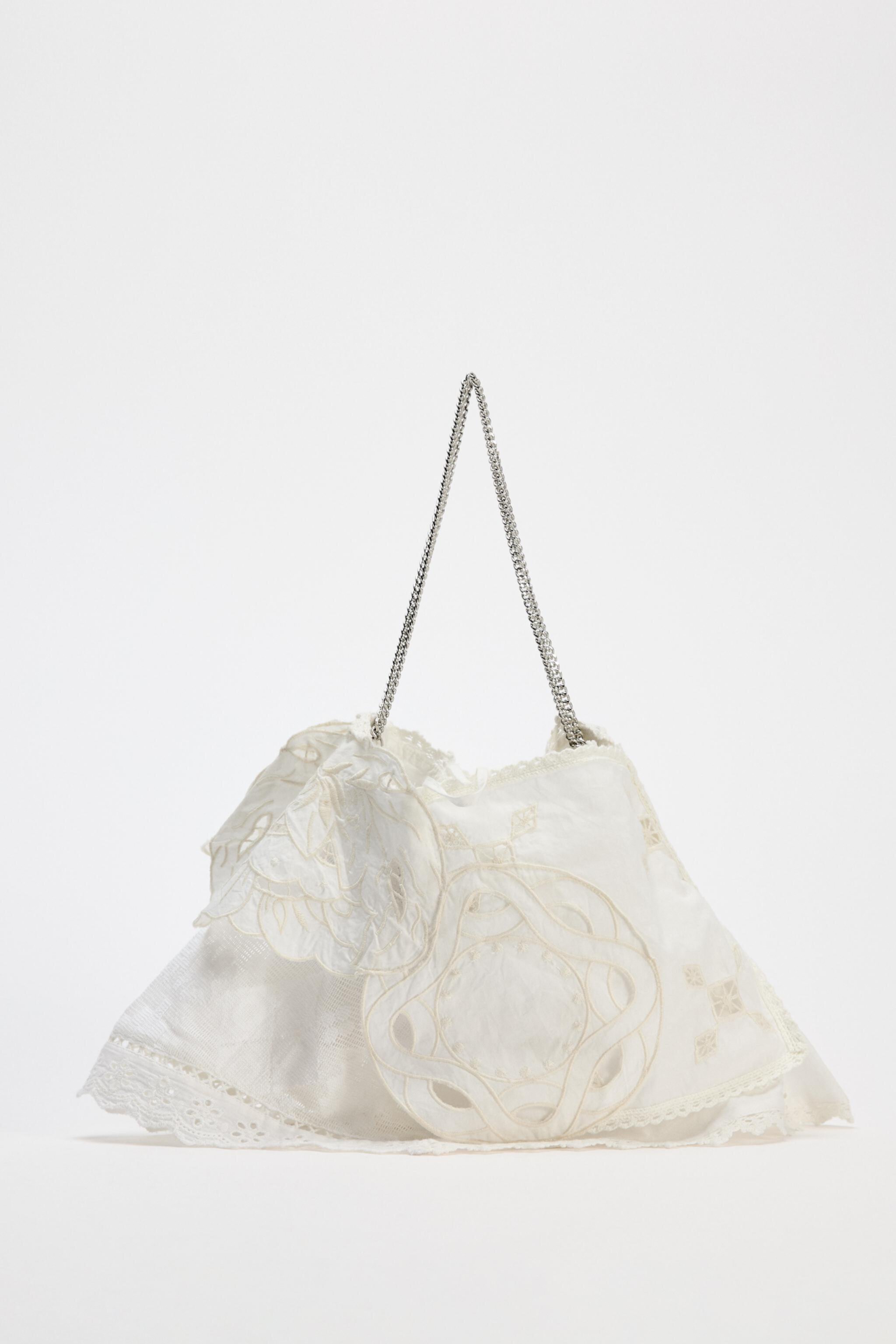 Сумка цилиндр ZARA EMBROIDERED MINI BUCKET BAG WITH LACE TRIM ZARA