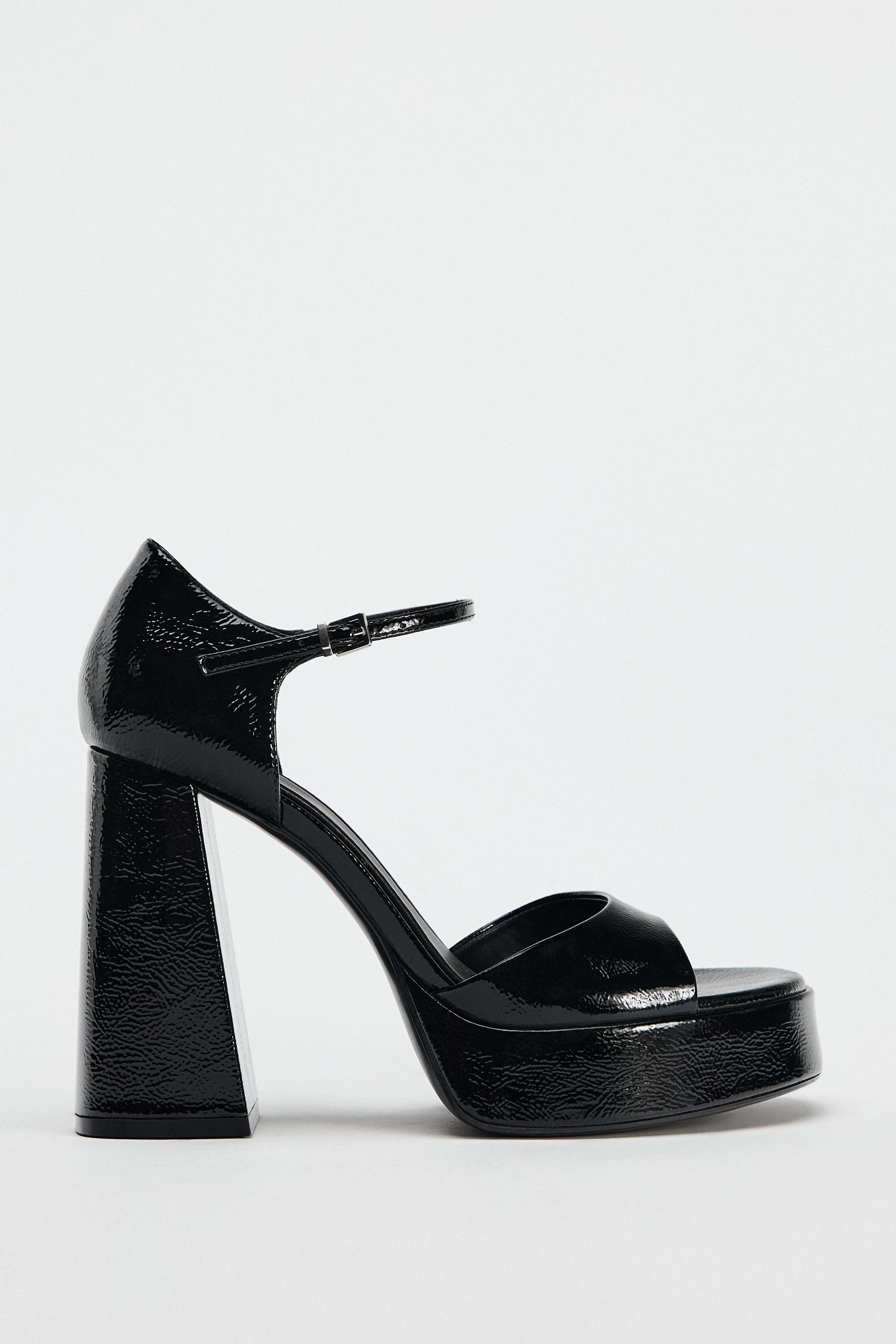 Женские Босоножки на каблуке ZARA FAUX PATENT LEATHER FINISH PLATFORM SANDAL ZARA