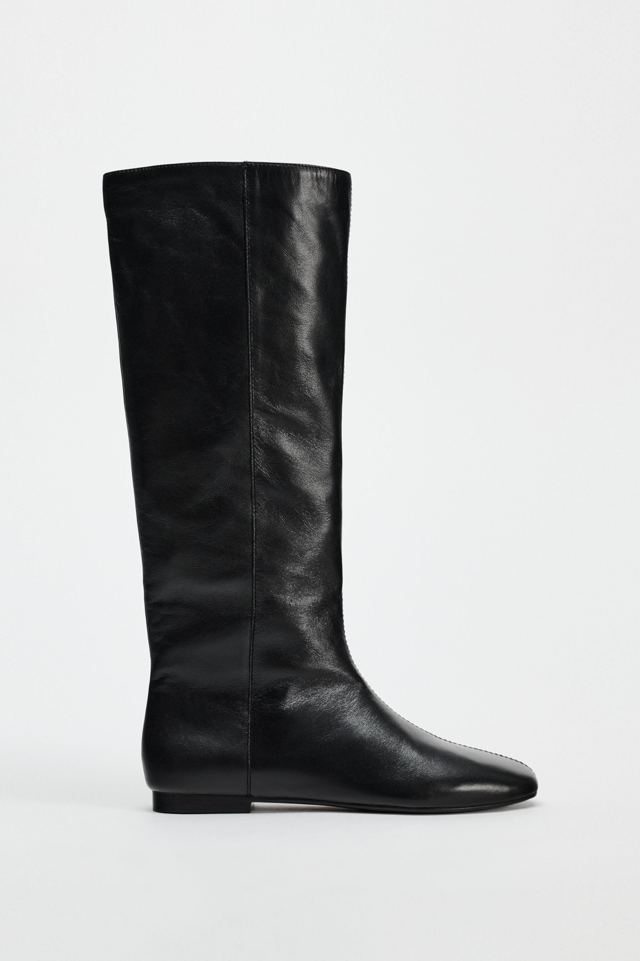 Женские Сапоги Zara FLAT LEATHER KNEE HIGH BOOTS ZARA