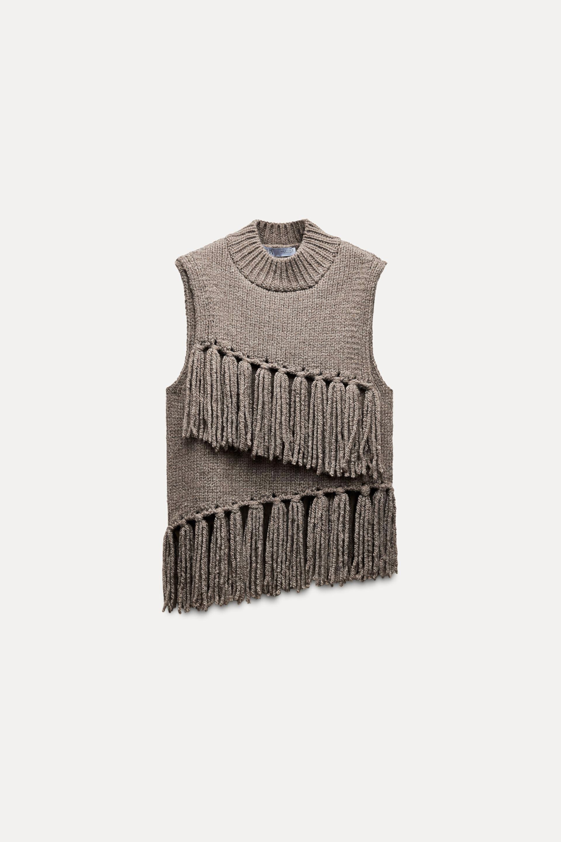 Женская Вязаная жилетка ZARA FRINGED KNIT VEST TOP ZARA