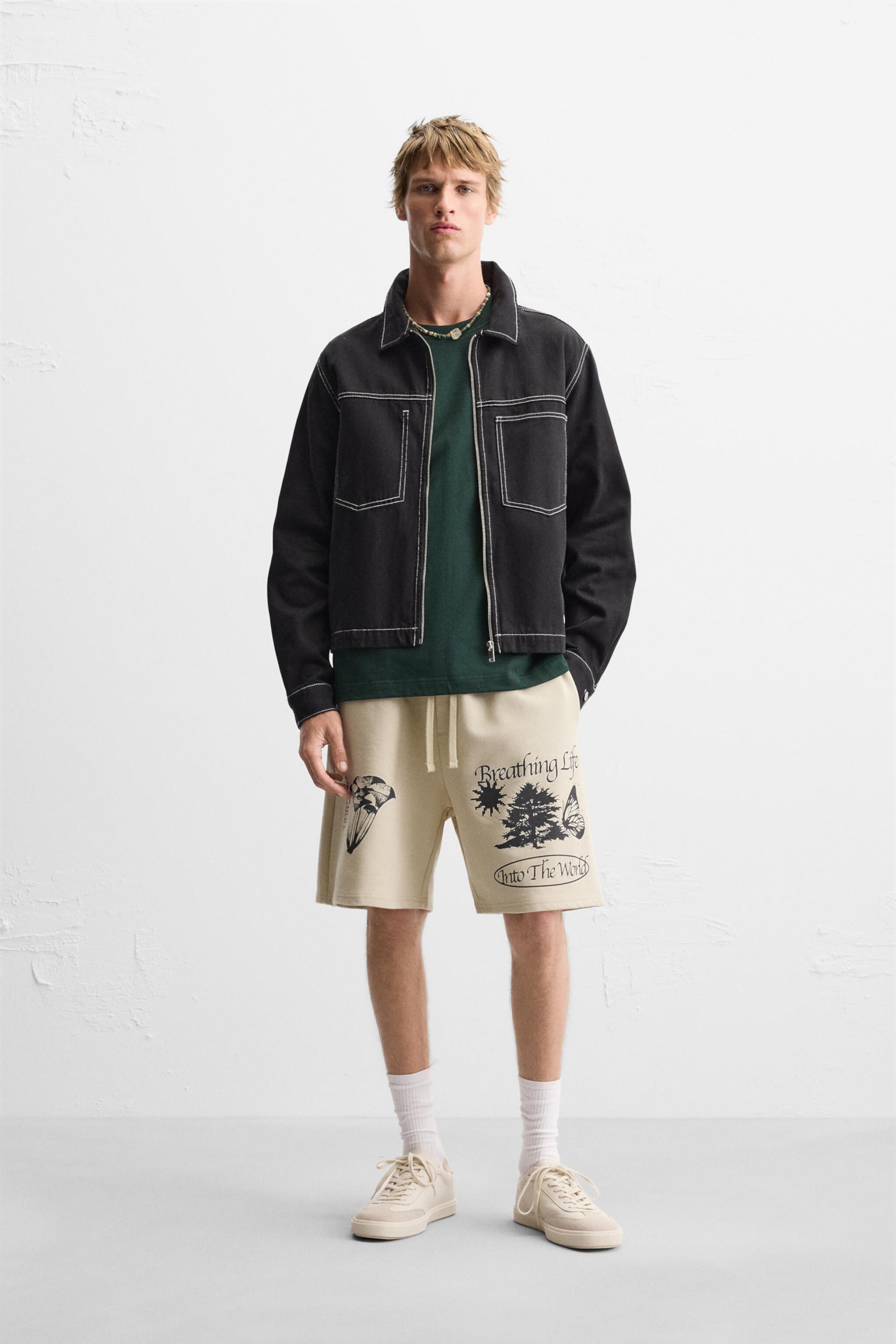 Мужские Спортивные шорты ZARA GRAPHIC PRINT JOGGER SHORTS ZARA