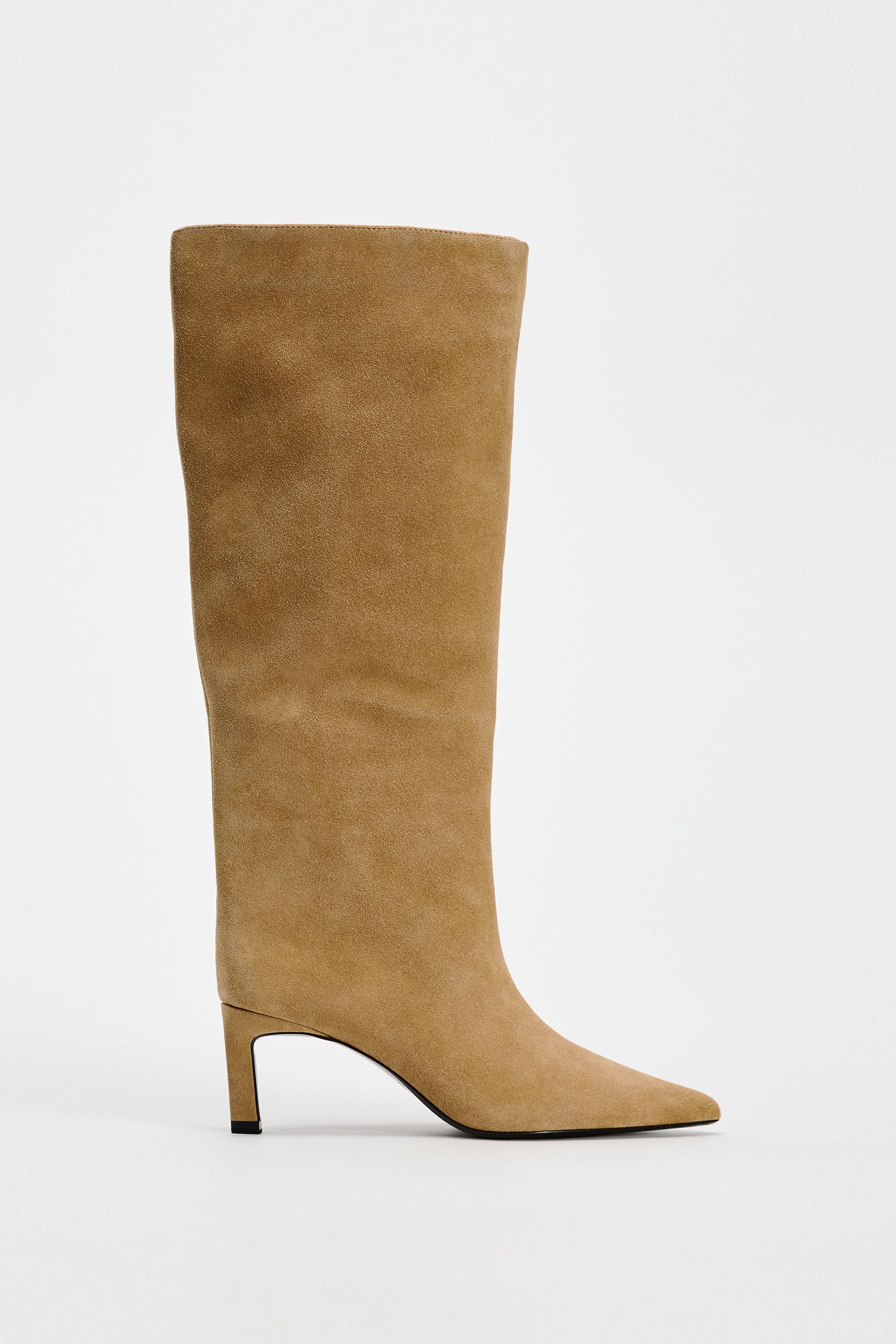 Женские Ботильоны на каблуке ZARA HEELED SUEDE KNEE HIGH BOOTS ZARA