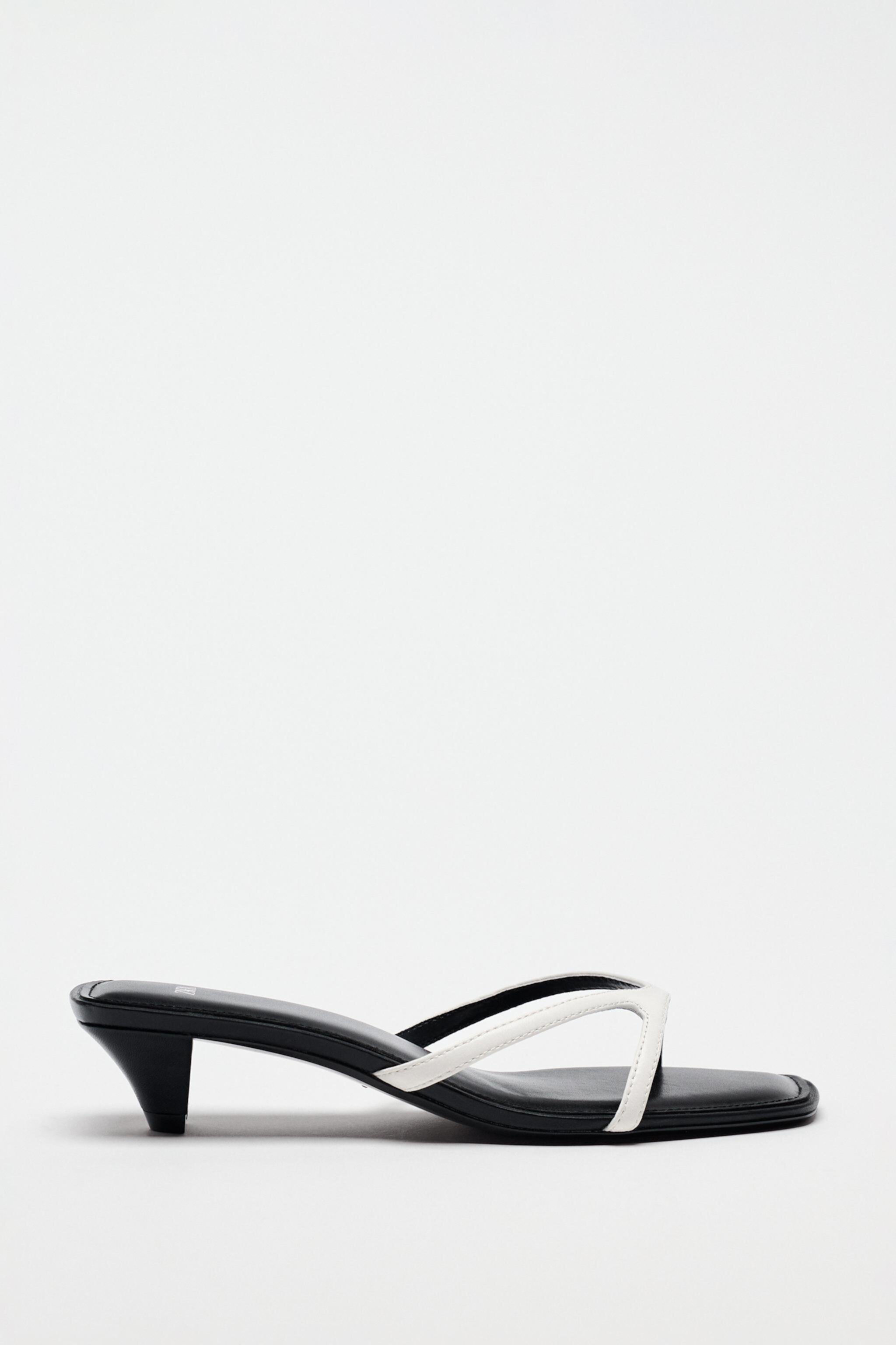 Женские Босоножки на каблуке Zara Leather Kitten Heeled Sandals ZARA