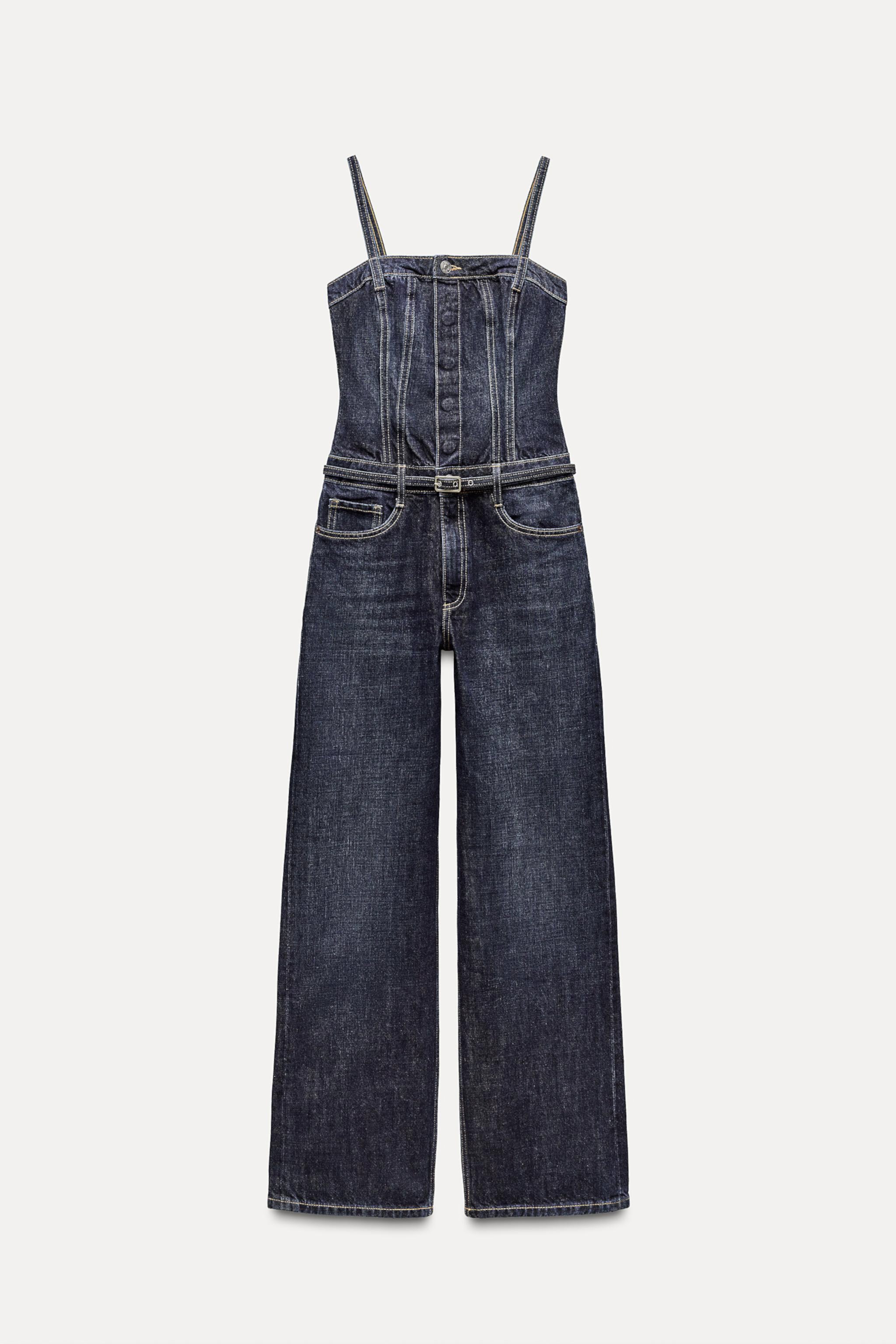 Женский Комбинезон ZARA LONG TRF DENIM JUMPSUIT WITH BELT ZARA