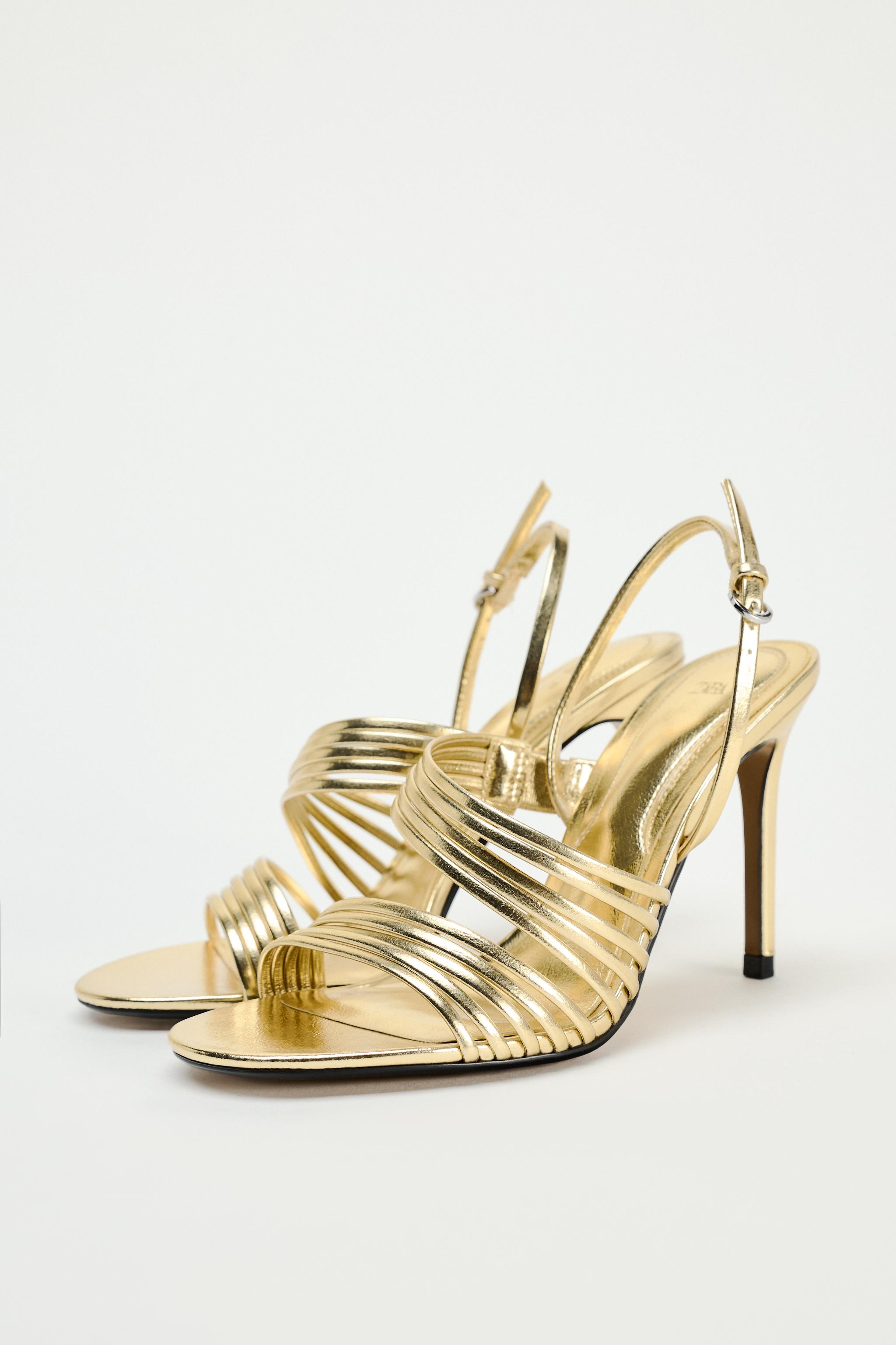 Женские Босоножки на каблуке Zara METALLIC SANDALS WITH STRAPS ZARA