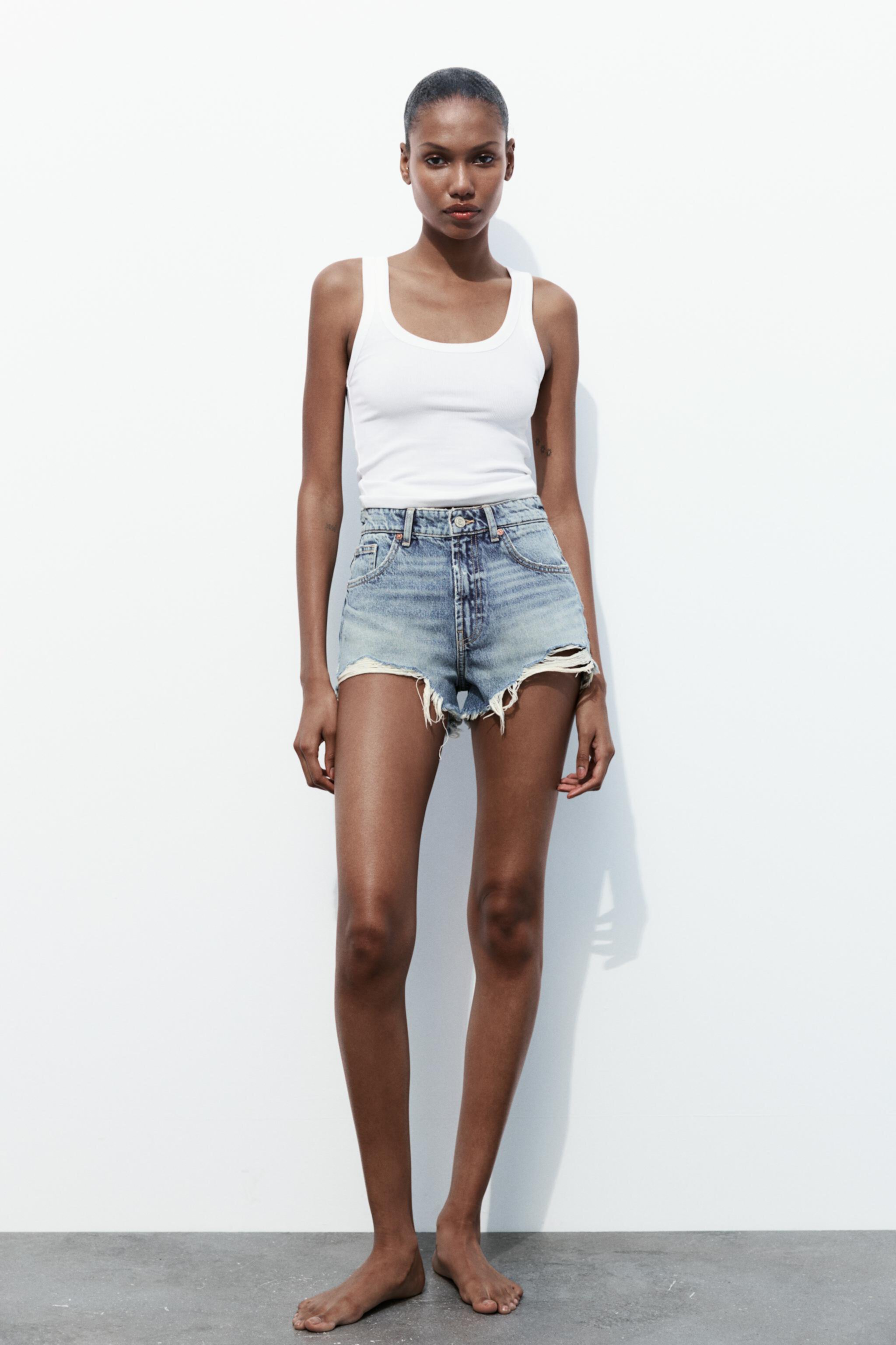 HIGH WAIST RIPPED TRF DENIM SHORTS Zara