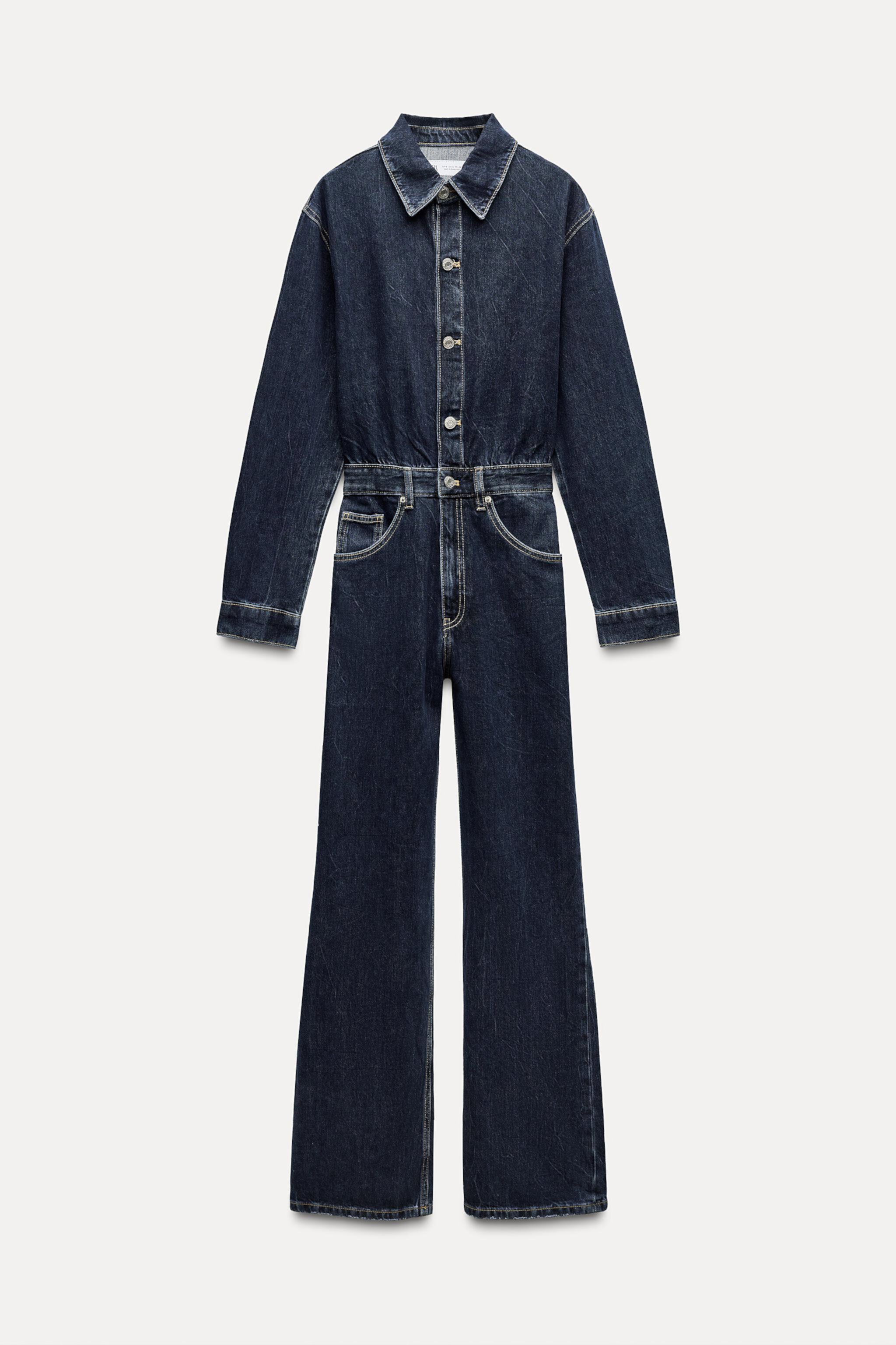 Женский Комбинезон ZARA TRF WIDE LEG FULL LENGTH DENIM JUMPSUIT ZARA