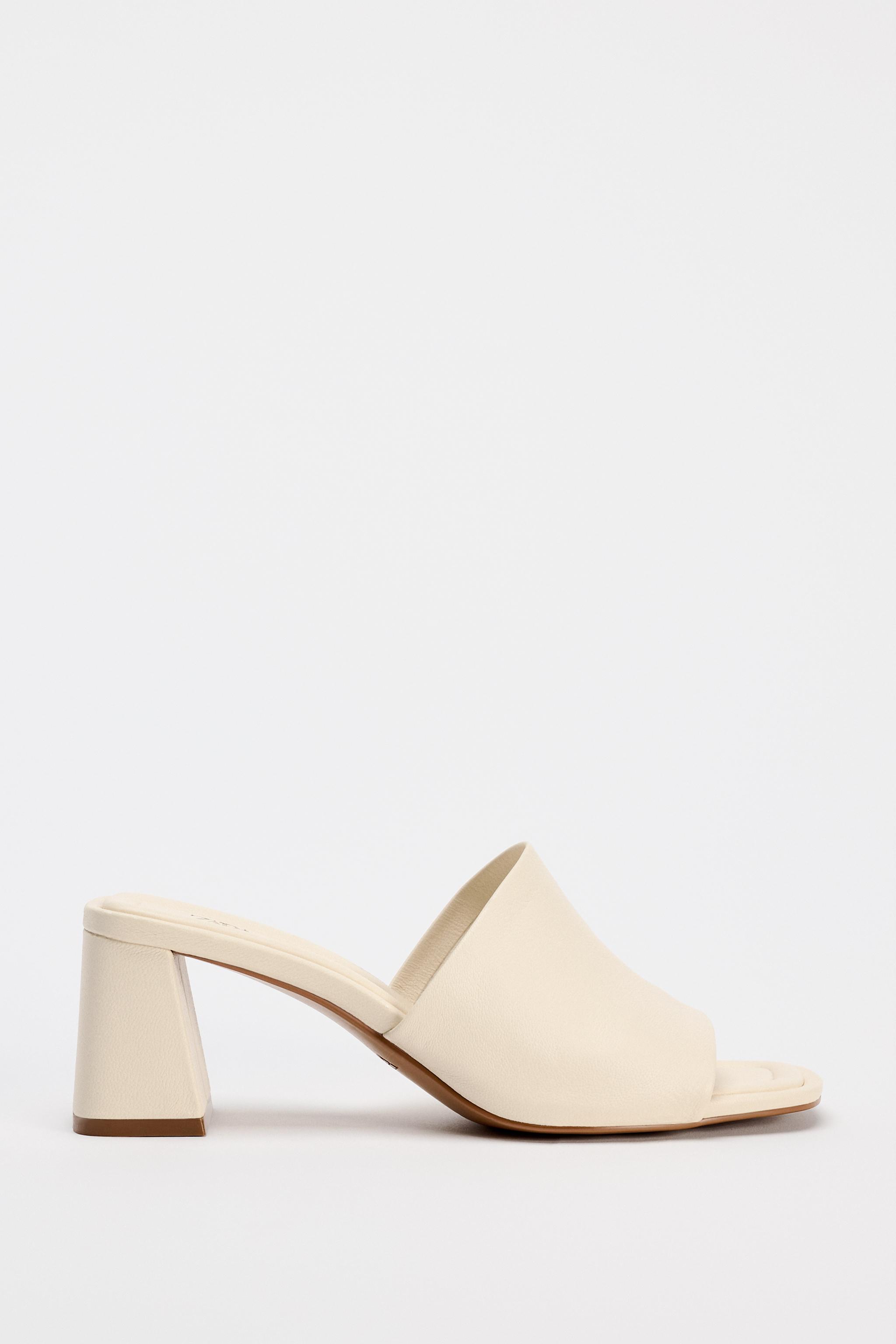 Женские Босоножки на каблуке Zara WIDE HEELED LEATHER SANDALS ZARA