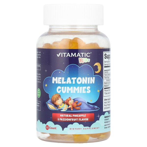 Kids, Melatonin Gummies (Жевательные конфеты), Pineapple & Passionfruit, 90 Count Vitamatic