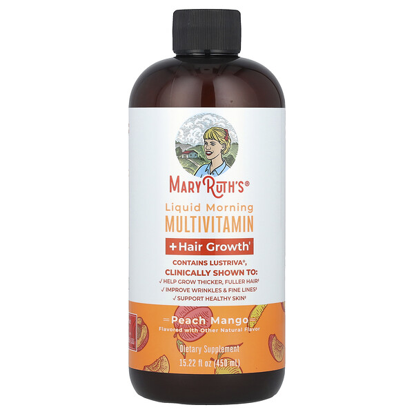 Liquid (Жидкость) Morning Multivitamin + Hair Growth, Peach Mango, 15.22 fl oz (Жидкие унции) (450 ml) MaryRuth's