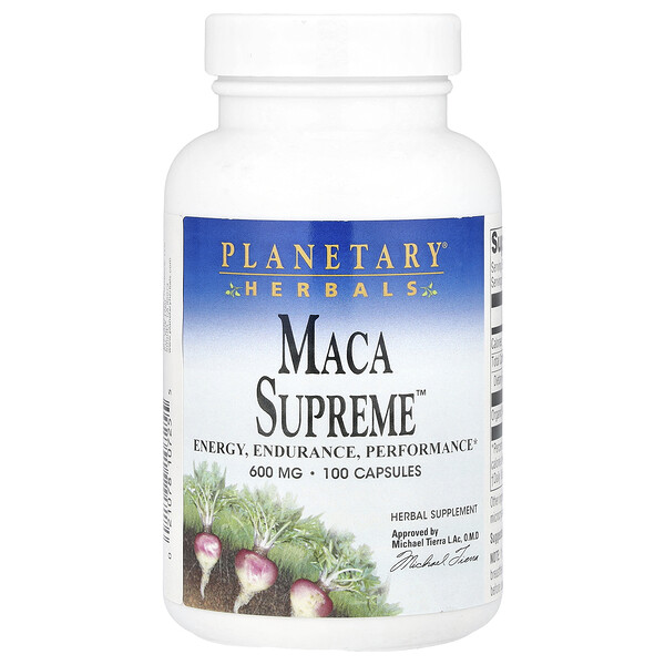 Maca Supreme™, 1200 мг, 100 капсул - Энергия, Выносливость, Высокая Производительность Planetary Herbals