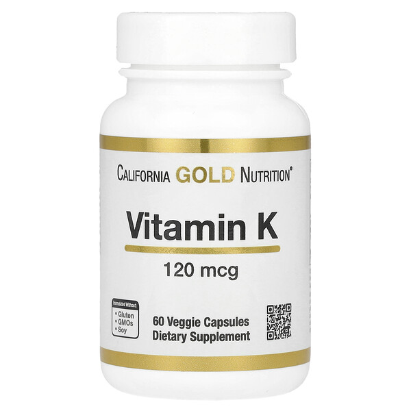 Vitamin K, 120 mcg, 60 Veggie Capsules (Капсулы на растительной основе) California Gold Nutrition