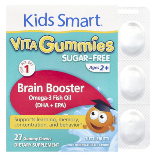 Kids Smart®, Vita Gummies (Жевательные конфеты), Brain Booster, Sugar-Free, Ages 2+, Tutti Frutti, 27 Gummy Chews Bioglan