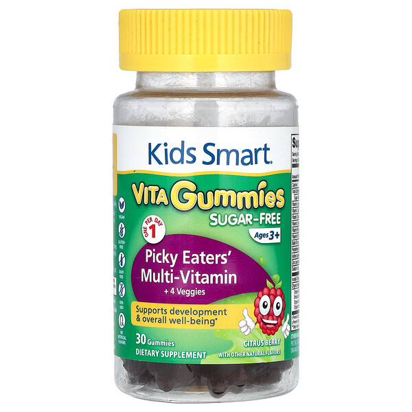 Kids Smart Vita Gummies (Жевательные конфеты), Picky Eaters' Multi-Vitamin + 4 Veggies, Sugar-Free, Ages 3+, 30 Gummies Bioglan