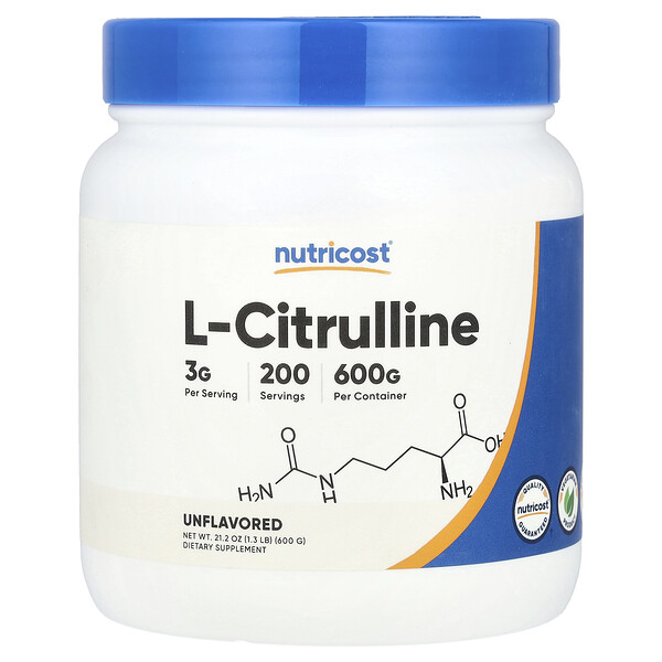 L-Citrulline, Unflavored (Без вкуса) , 1.3 lb (Фунты) (600 g) Nutricost