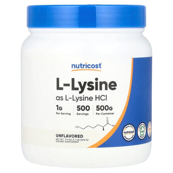 L-Lysine, Unflavored (Без вкуса), 17.9 oz (Унции) (500 g) Nutricost