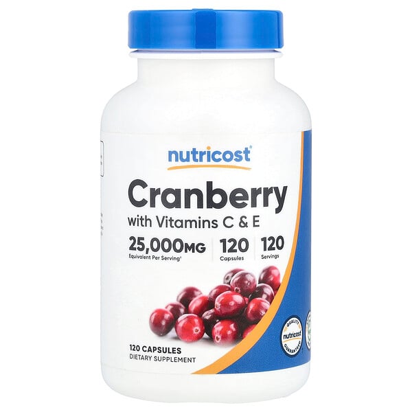 Cranberry with Vitamins C & E, 120 Capsules (Капсулы) Nutricost