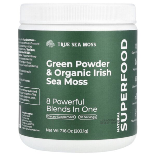 Natural Superfood, Green Powder (Порошок) & Organic Irish Sea Moss, 7.16 oz (Унции) (203.1 g) True Sea Moss