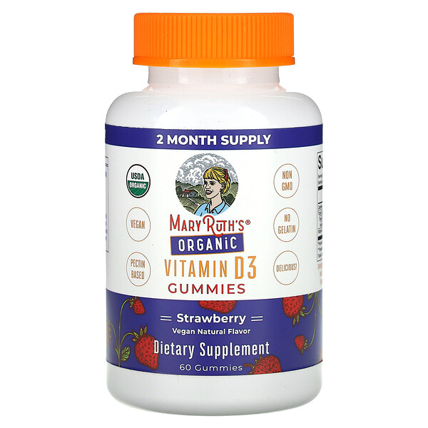 Organic Vitamin D3 Gummies (Жевательные конфеты), Strawberry, 60 Gummies MaryRuth's