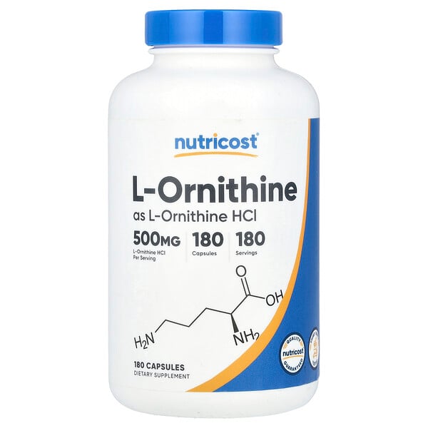 L-Ornithine, 500 mg, 180 Capsules (Капсулы) Nutricost