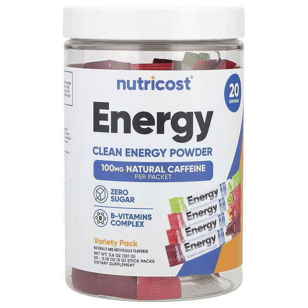 Energy, Clean Energy Powder (Порошок), Variety Pack, 20 Stick Packs, 0.18 oz (Унции) (5 g) Each Nutricost