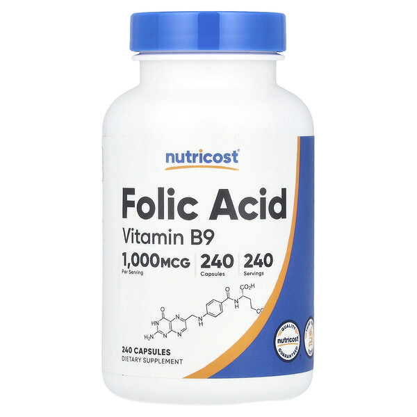 Folic Acid, 1,000 mcg, 240 Capsules Nutricost