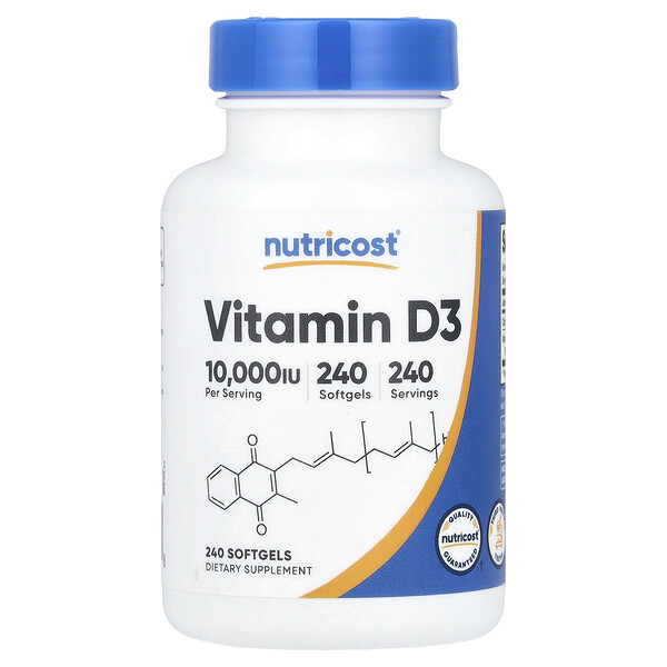 Vitamin D3, 10,000 IU, 240 Softgels Nutricost