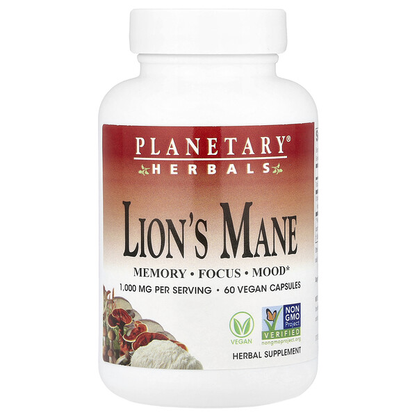 Lion's Mane, 1,000 mg, 60 Vegan Capsules (Веганские капсулы) (500 mg per Capsule) Planetary Herbals