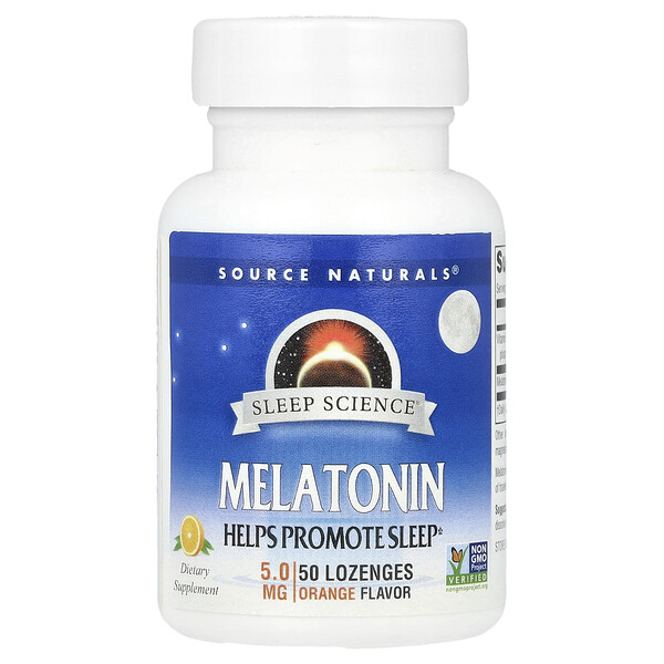 Sleep Science®, Melatonin, Orange, 5 mg, 50 Lozenges (Пастилки) Source Naturals