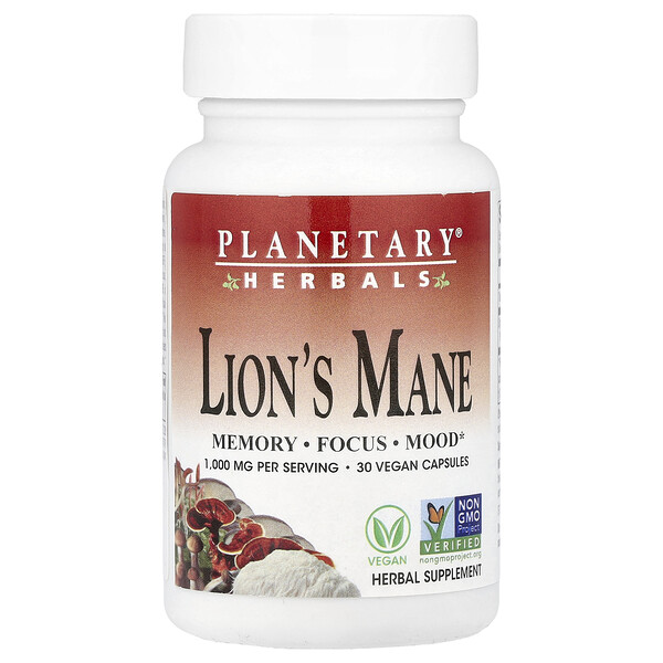 Lion's Mane, 1,000 mg, 30 Vegan Capsules (Веганские капсулы) (500 mg per Capsule) Planetary Herbals