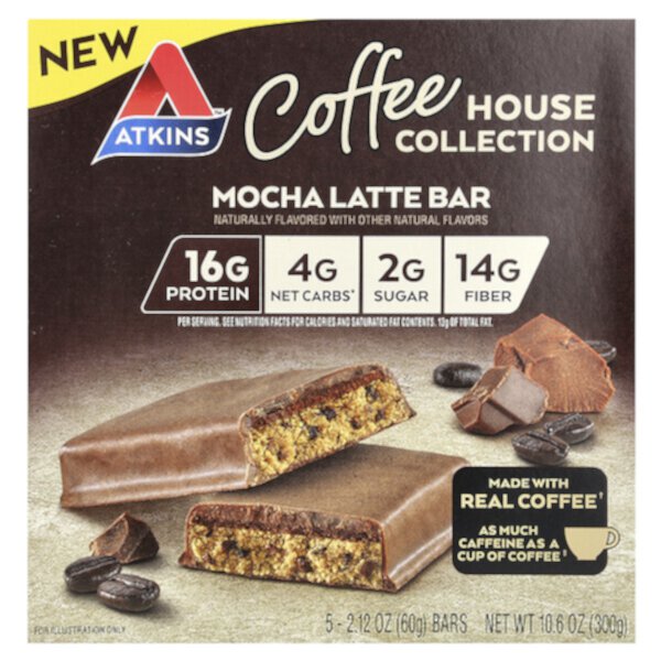 Питательный батончик Mocha Latte 60 г, 16 г белка, 4 г углеводов Atkins