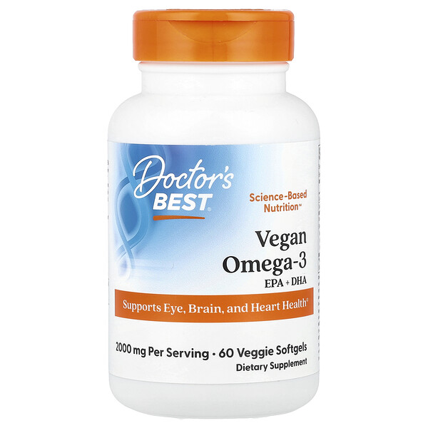 Vegan Omega-3,  EPA+DHA, 2,000 mg, 60 Veggie Softgels (Мягкие капсулы на растительной основе) (1,000 mg per Softgel) Doctor's Best