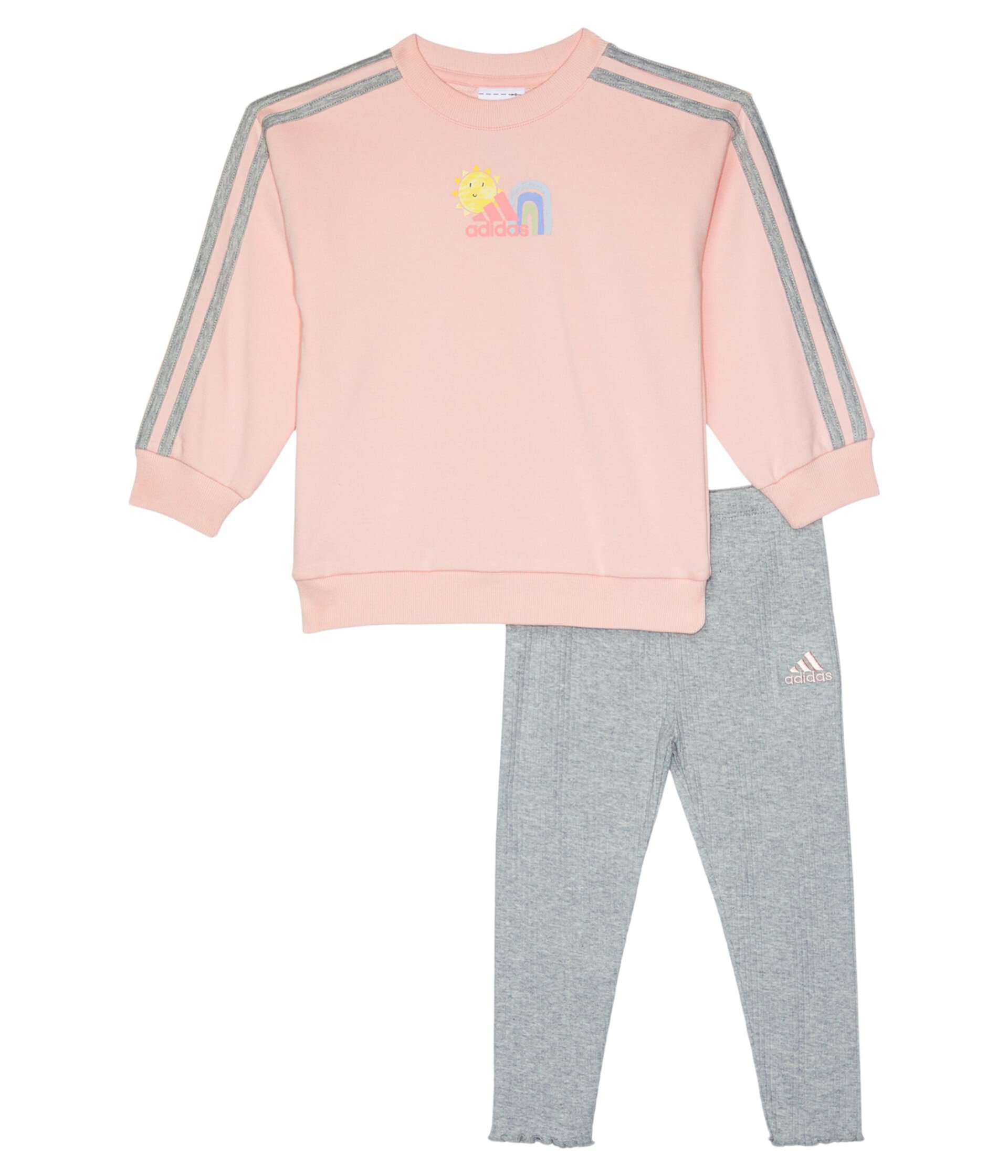 French Terry Crew Neck Rib Legging Set (Toddler/Little Kid) Adidas