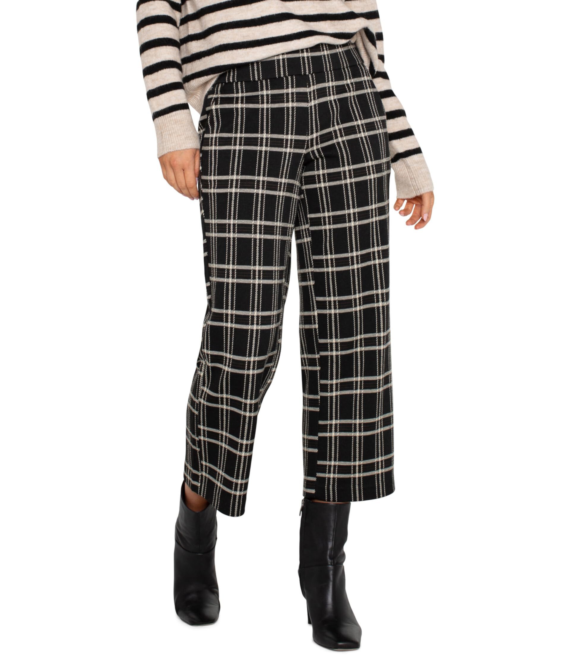 Женские Брюки Liverpool Los Angeles Mabel Pull-On Ankle Straight Mid Rise Windowpane Plaid Knit Liverpool Los Angeles