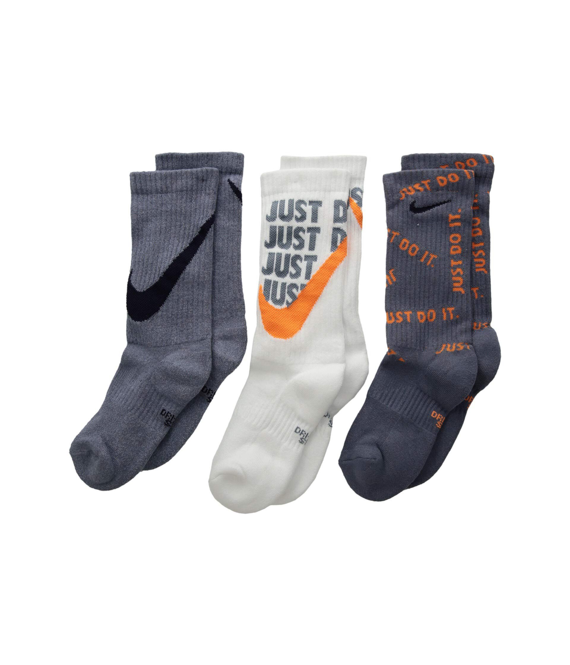 Детские Носки Nike Kids Performance Everyday Cushioned Crew Graphic Socks 3-Парный Набор Nike Kids