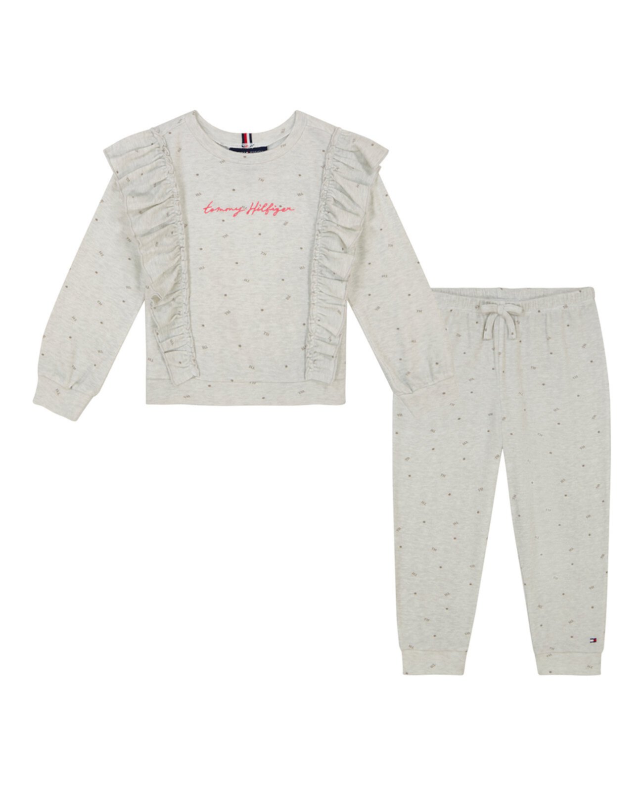 Детский Комплект Одежды Tommy Hilfiger Little Girl Hacci Ruffle-Trim Crewneck Joggers Set Tommy Hilfiger