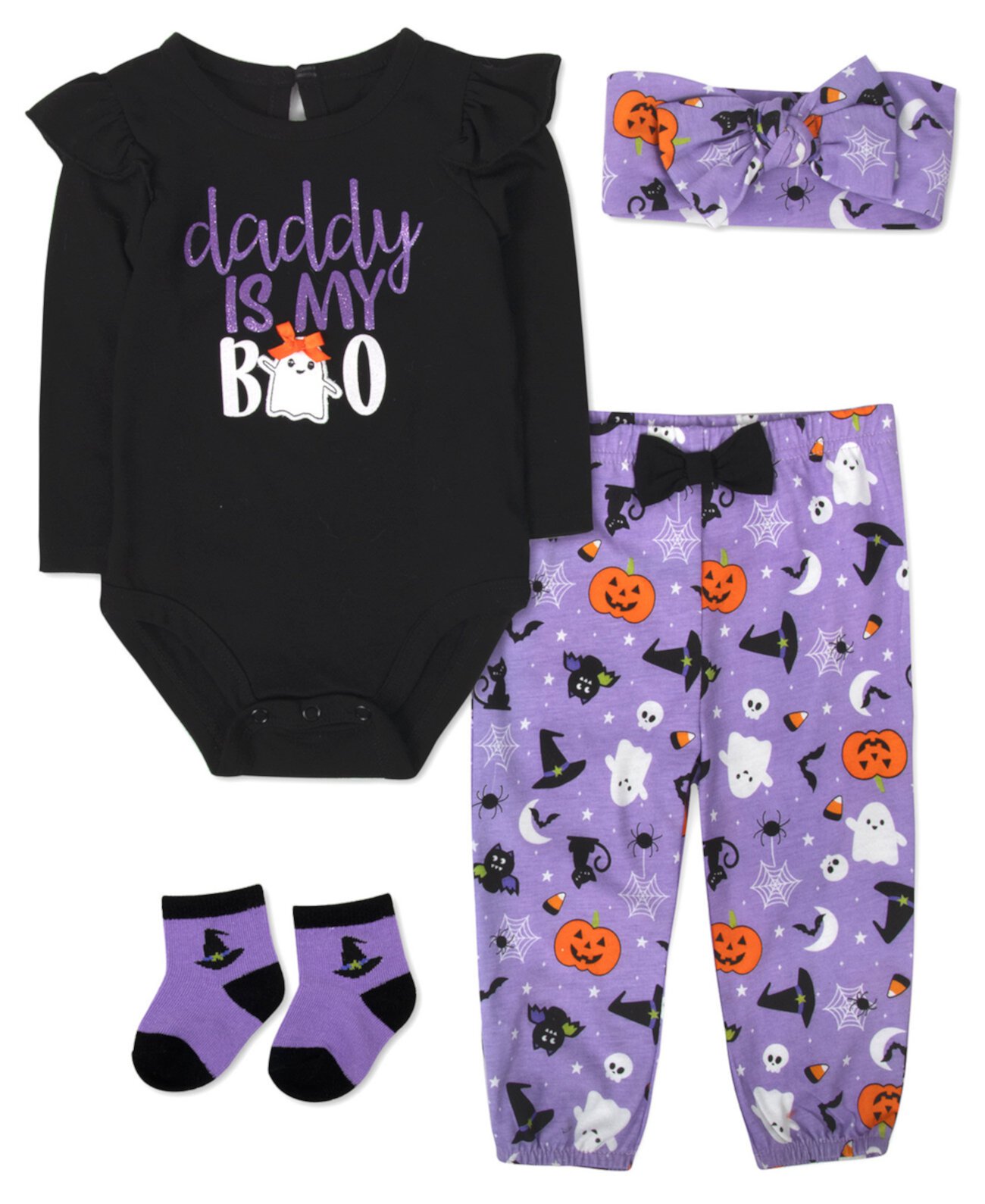 Детские Комплекты Одежды Baby Essentials Baby Girl Halloween Bodysuit, Pant, Sock & Headband, 4-Piece Set Baby Essentials