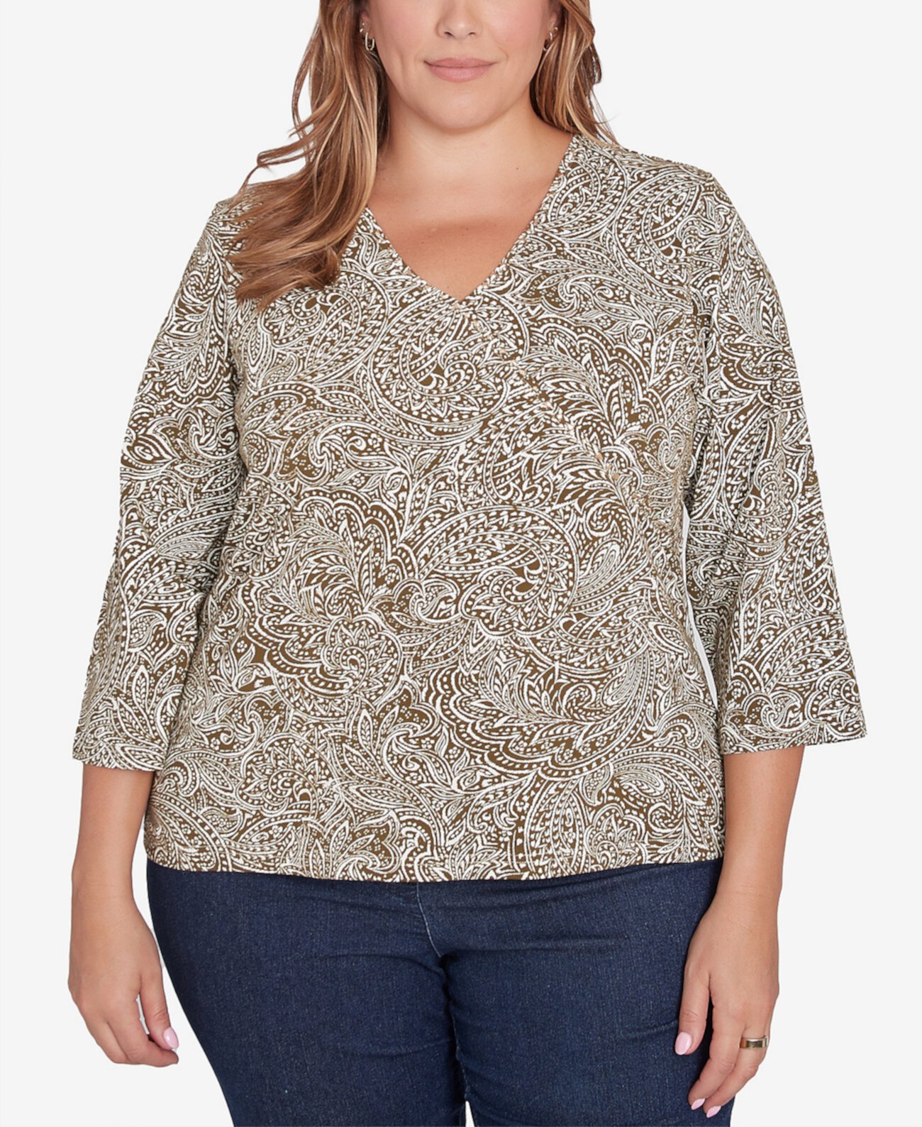 Женская Блузка Hearts of Palm Plus Size Spice It Up Printed 3/4 Sleeve Top HEARTS OF PALM