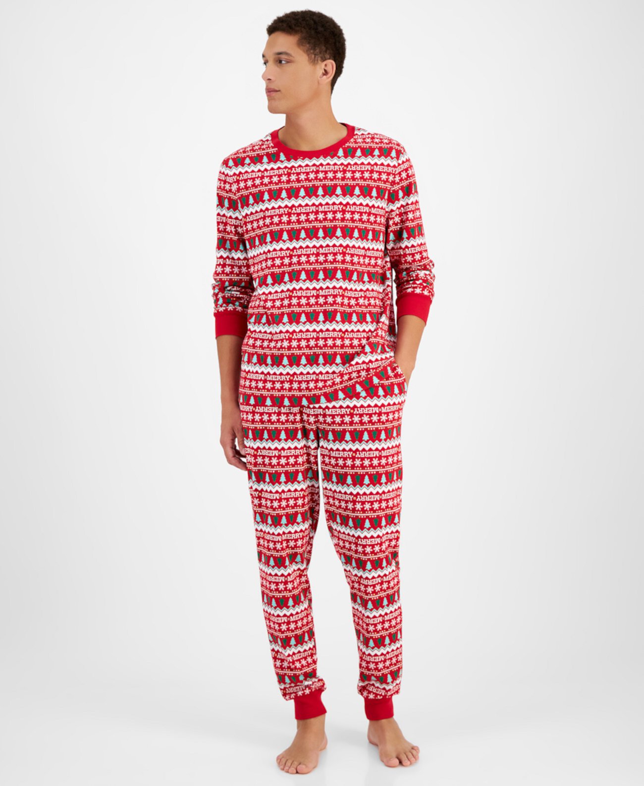 Men's 2-Pc. Merry Mix It Cotton Matching Family Christmas Pajamas, Created for Macy's Holiday Lane