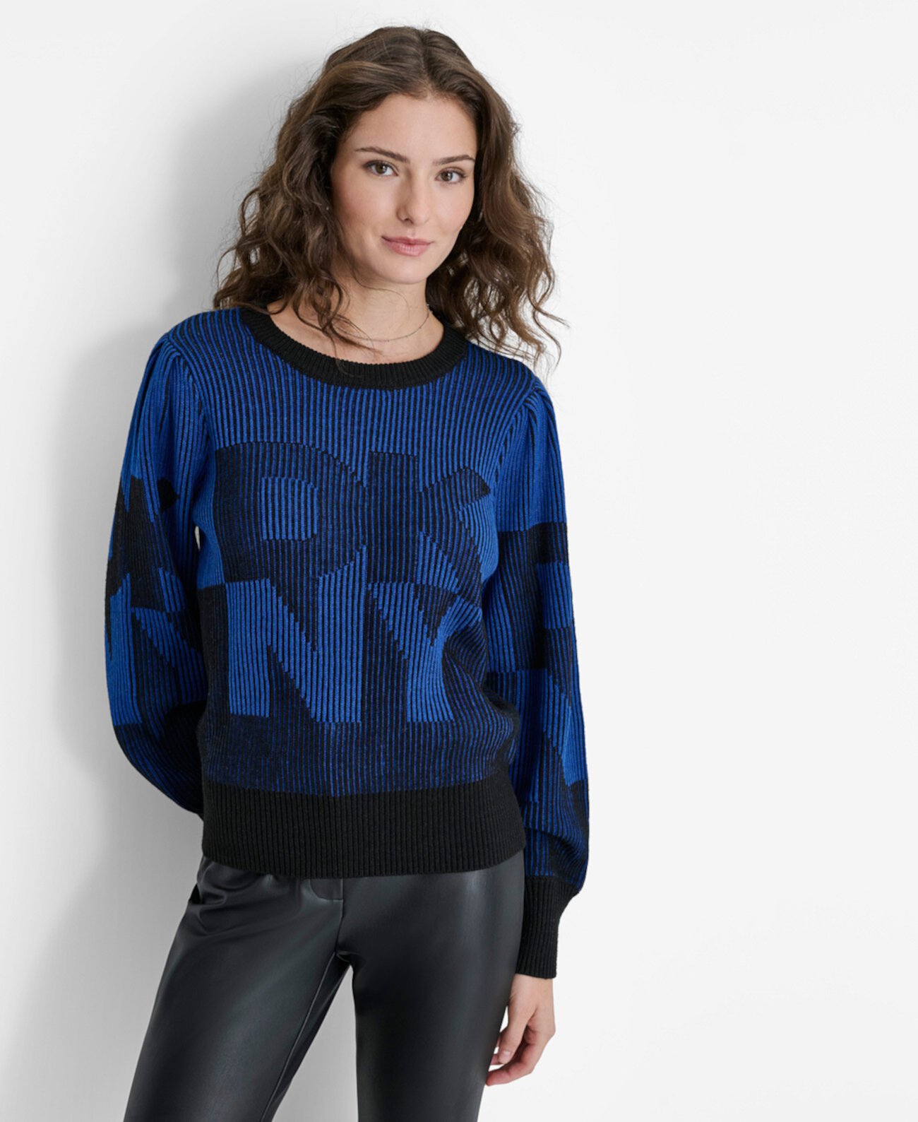 Women's Logo-Transfer Ribbed Crewneck Sweater DKNY