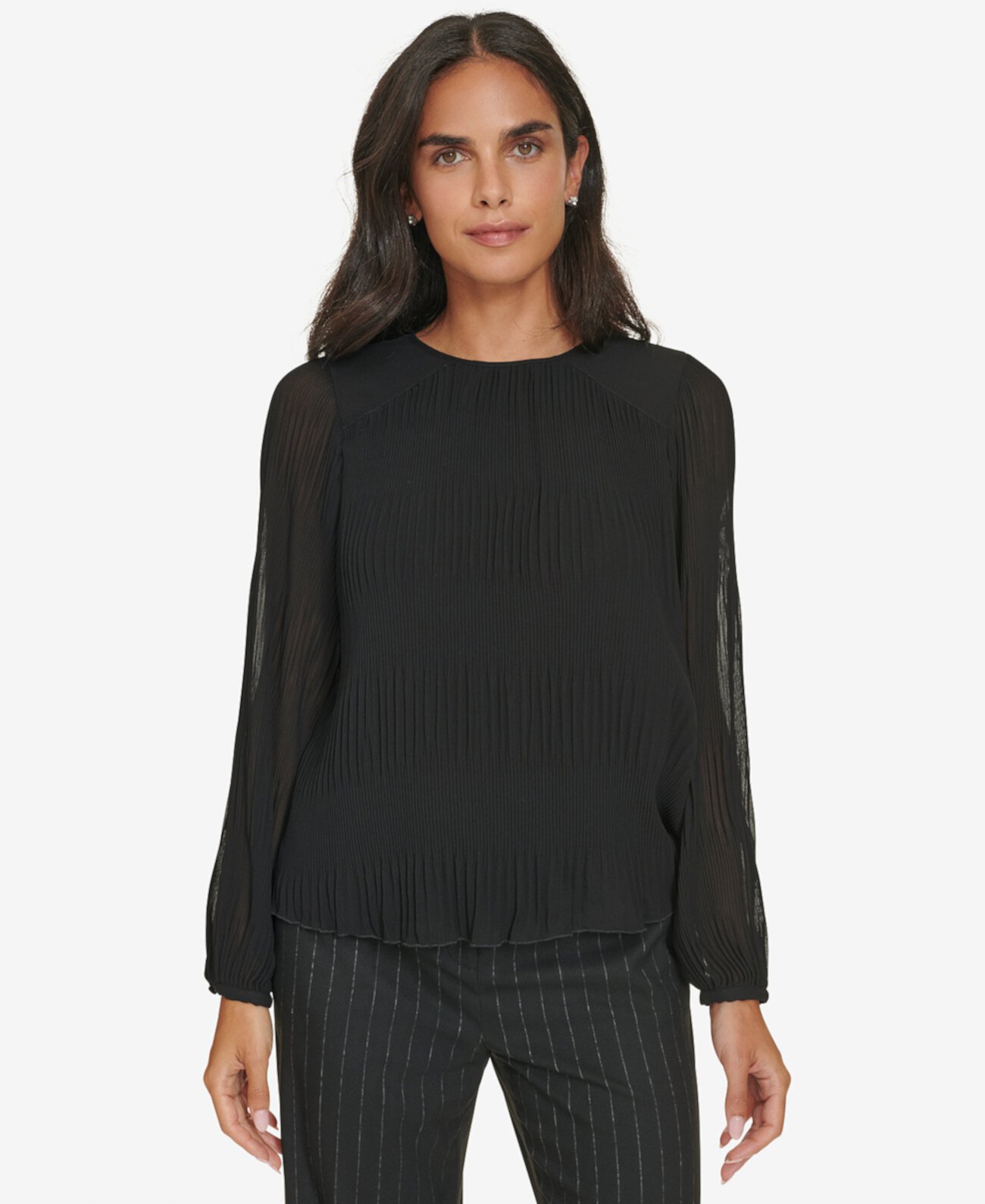 Женская Блузка Calvin Klein Petite Pleated Blouson-Sleeve Top Calvin Klein