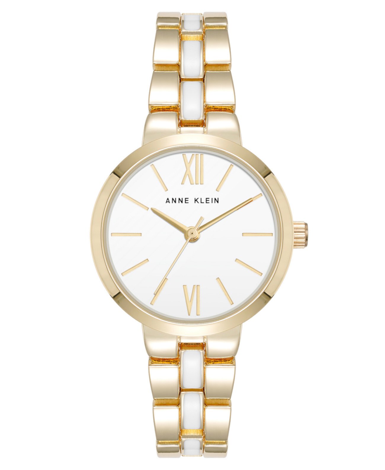 Women's Quartz Modern White Enamel and Gold-Tone Alloy Metal Watch, 30mm Anne Klein