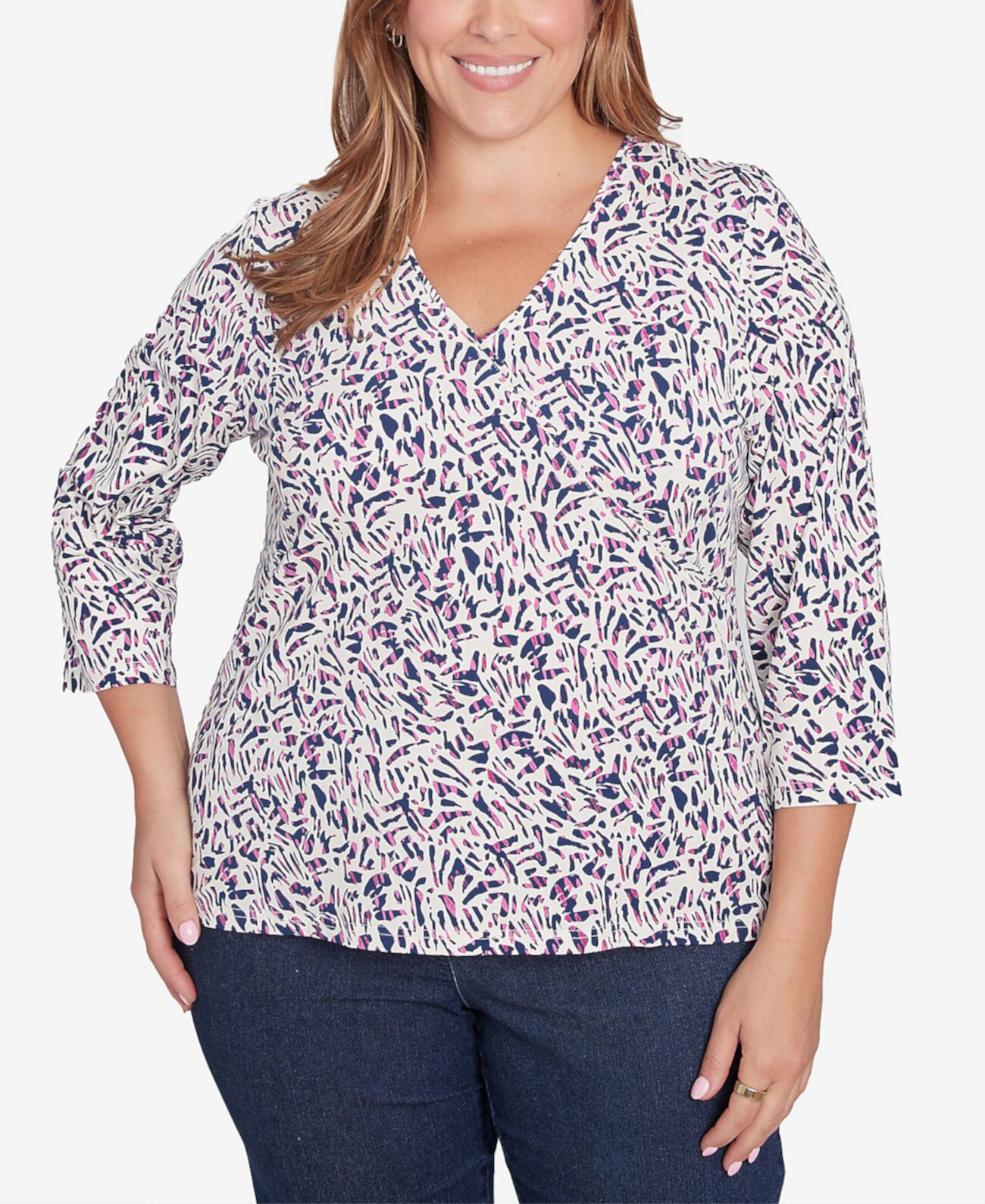 Женская Футболка HEARTS OF PALM Plus Size Printed Essentials с 3/4 Рукавом HEARTS OF PALM