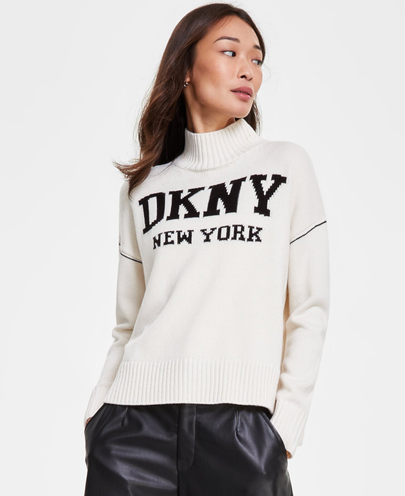 Women's Intarsia Logo Turtleneck Sweater DKNY