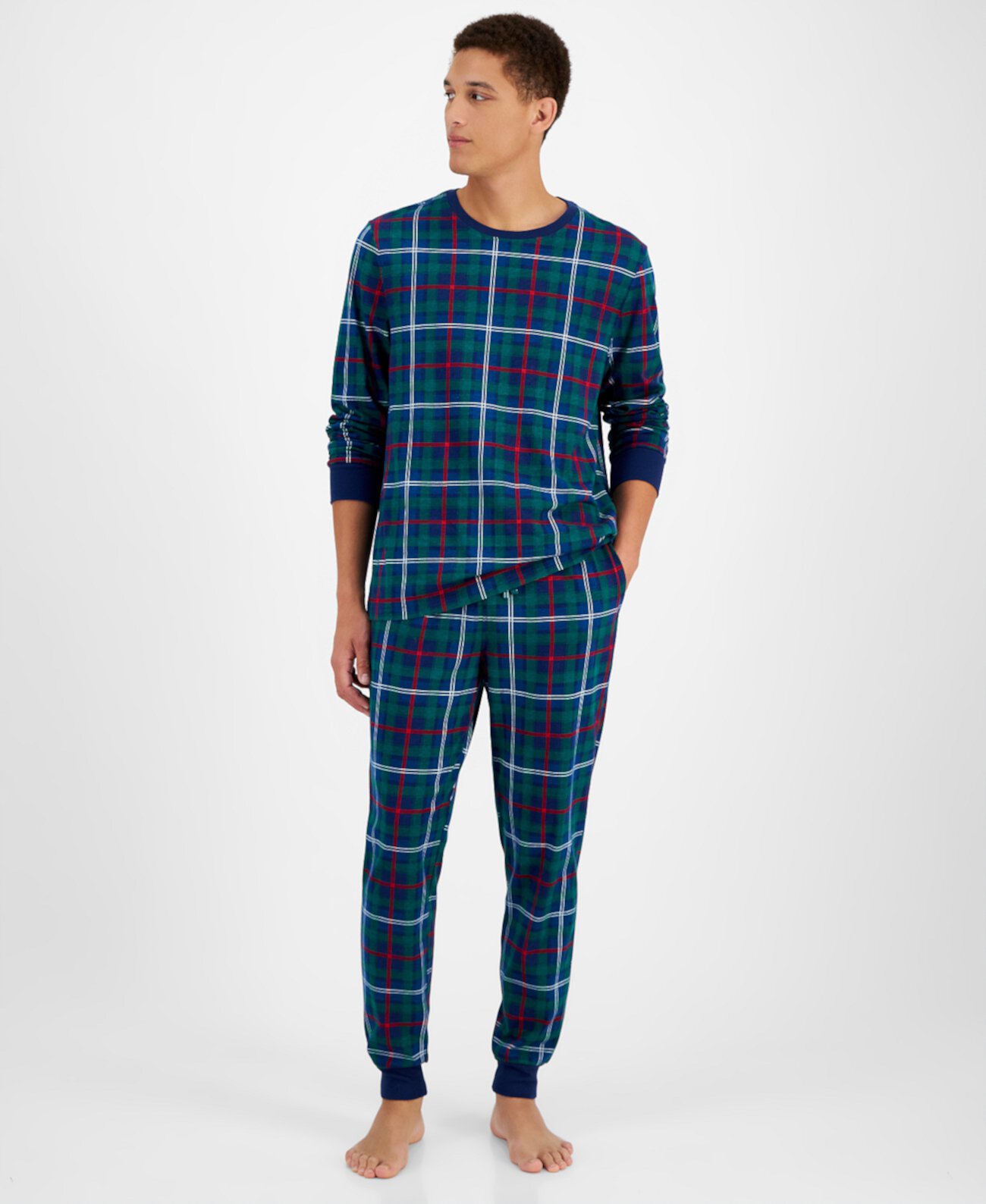 Men's 2-Pc. Plaid Knit Cotton Family Holiday Pajamas, Created for Macy's Holiday Lane