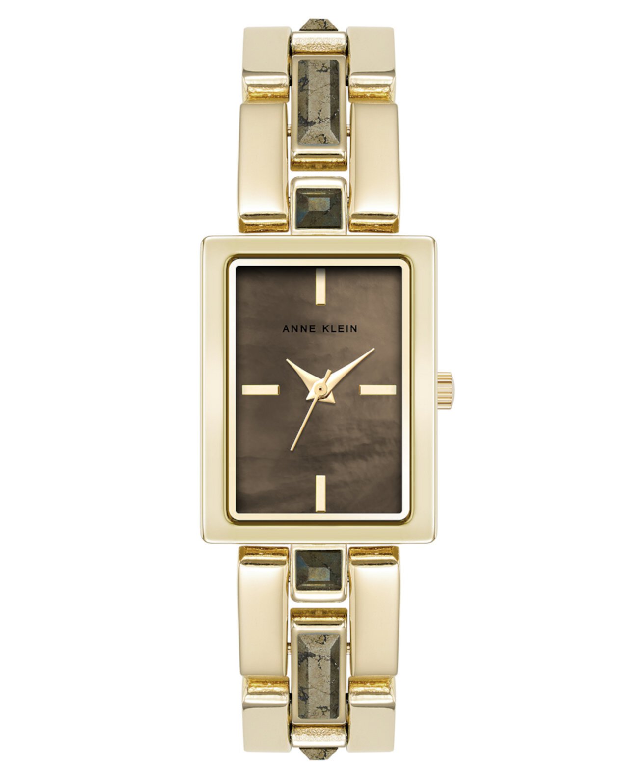 Women's Quartz Pyrite Gemstone Accented Gold-Tone Alloy Metal Bracelet Watch, 21mm Anne Klein