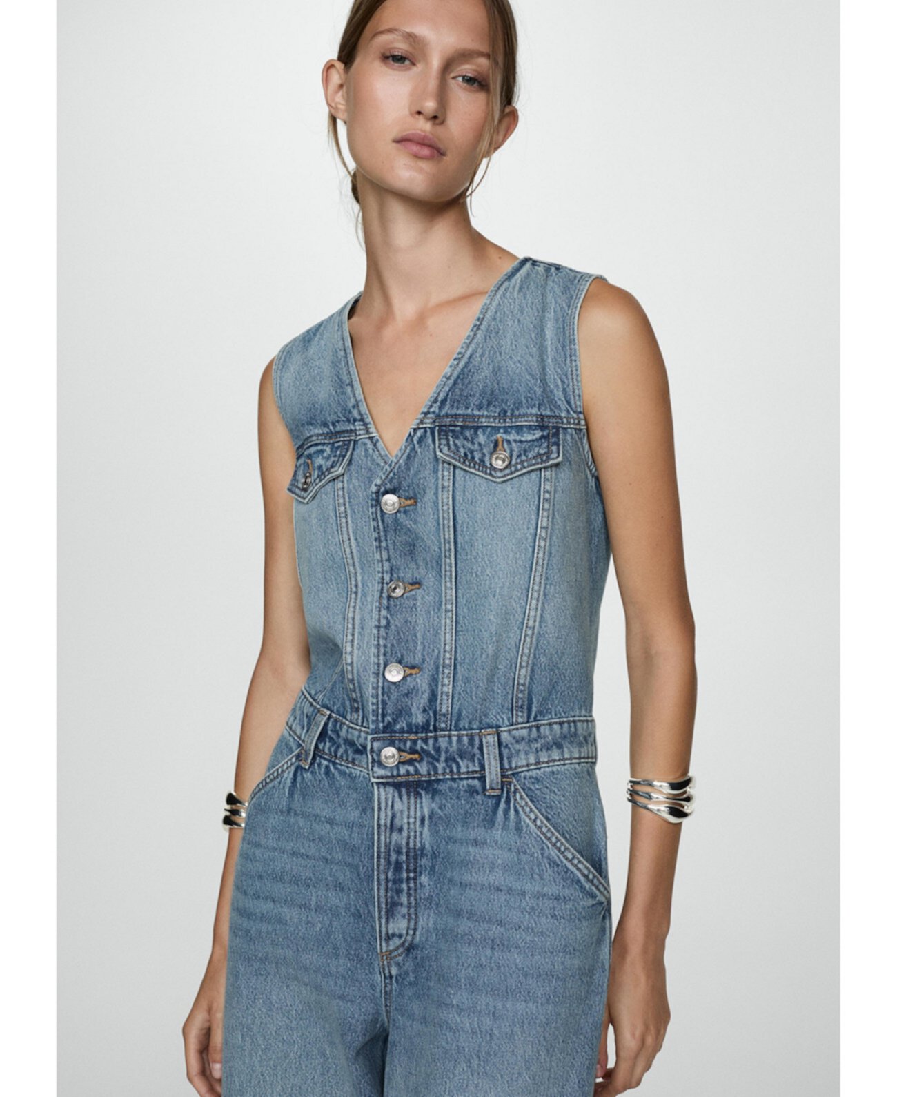 Women's Long Denim Jumpsuit MANGO