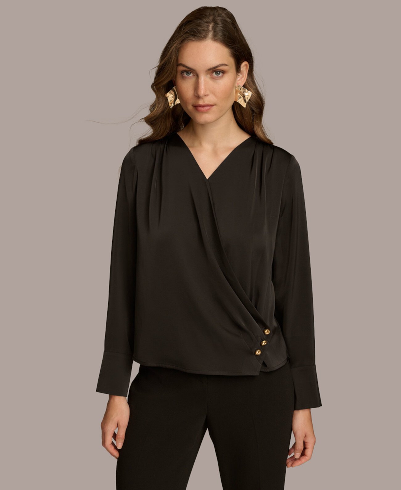 Женская Блузка Donna Karan New York Сатиновая с Длинным Рукавом Donna Karan New York